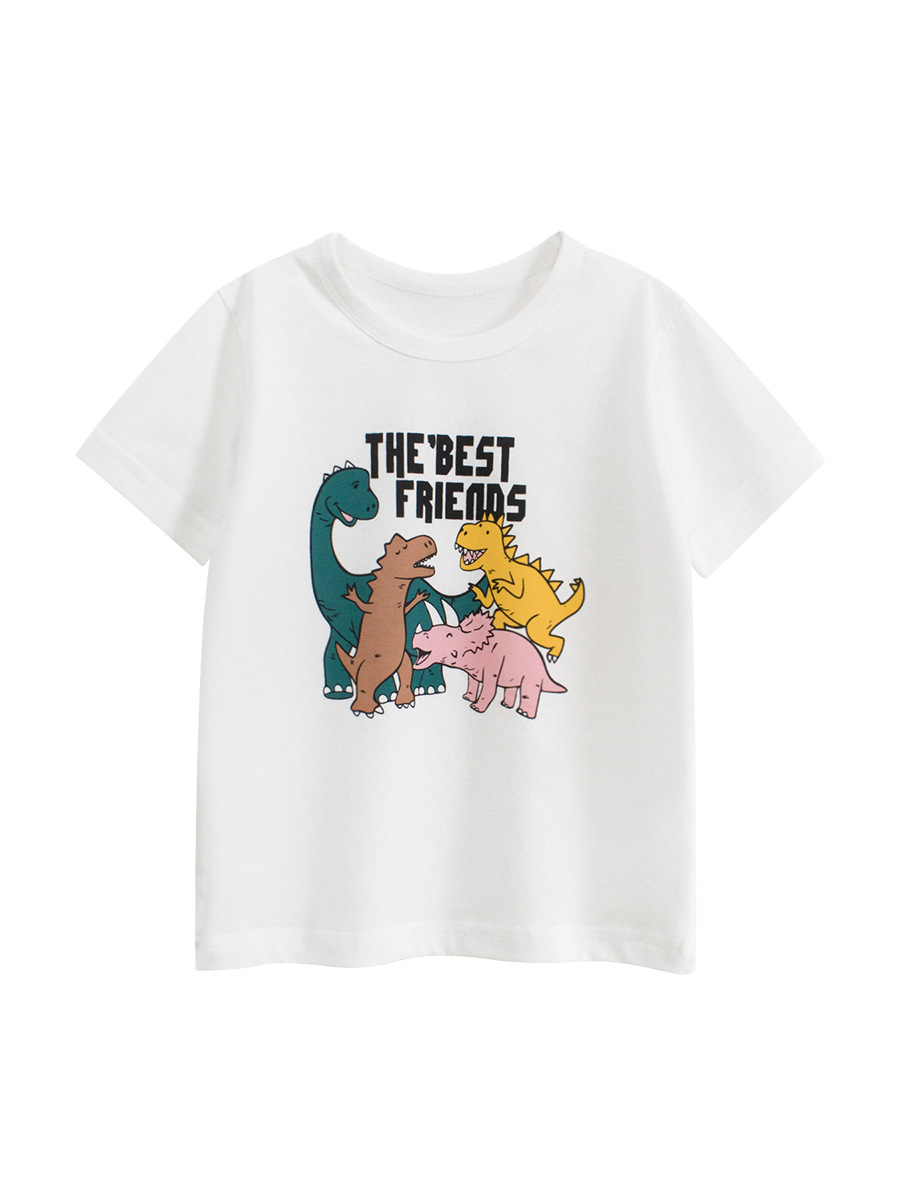 27kids verano nueva ropa para niños camiseta de manga corta versión coreana de dibujos animados para niños dinosaurio ropa para niños