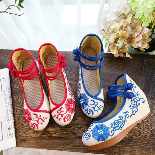 High heels, single shoes, wedge heels, thickened beef tendon sole cloth shoes, summer women's shoes, dropshipping