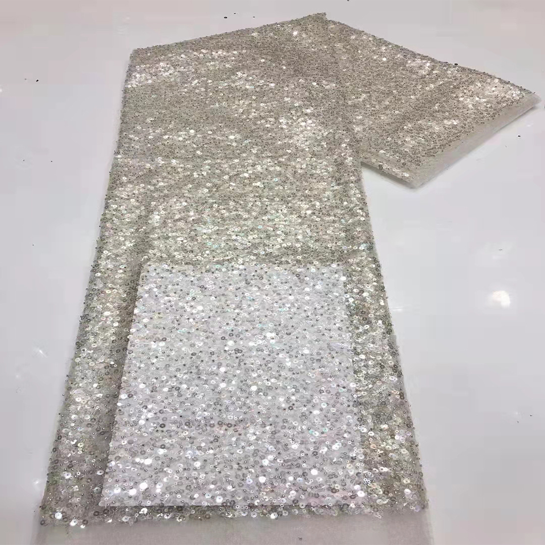 Tela de encaje coreana con lentejuelas de 5 mm, diseño de rosas, bordado con cuentas en tubo, tela de encaje para vestido camisero, encaje con lentejuelas image 5