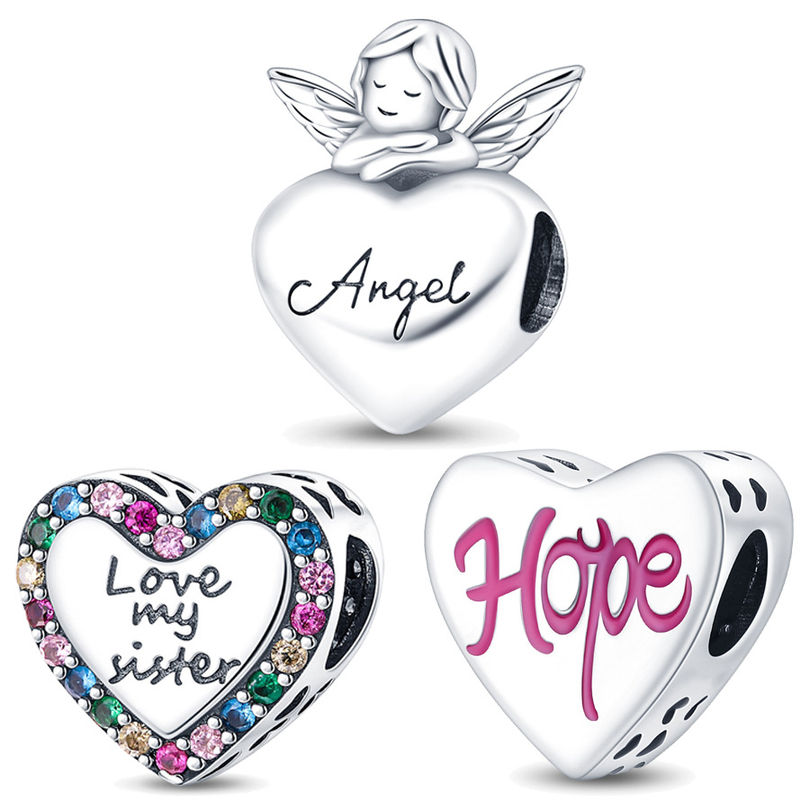 Silver Plated Angel Heart Bead