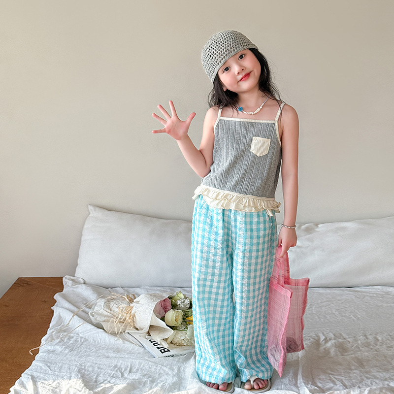 Weimu Kidsren's Anti-Mosquito Pants Girls' Pants Summer Thin 2025 New Kidsren's Plaid Casual Pants Baby Girl Pants