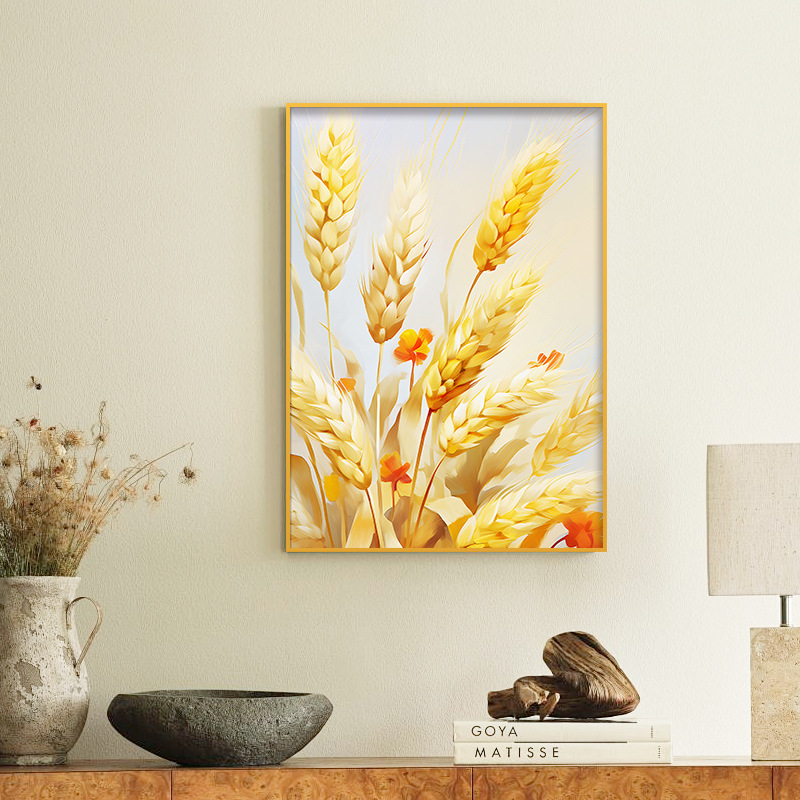 Pintura al óleo minimalista moderna estilo flor trigo sala de estar entrada entrada puerta pintura colgante comedor dormitorio pequeña pintura decorativa fresca