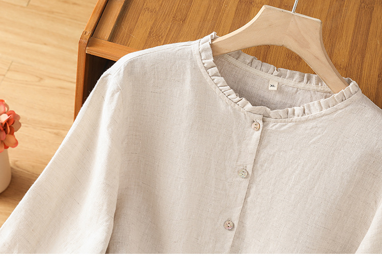 Camicia donna retro maniche lunghe con colletto a balze_voghion.com
