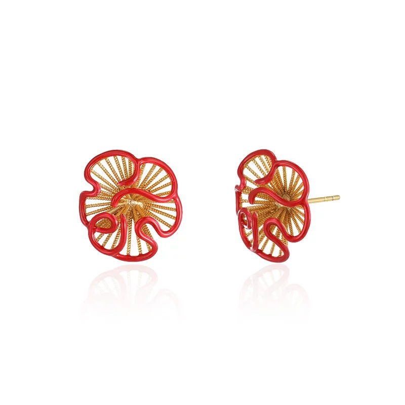 Xuping serie de goteo de flores rojas crimpadas nuevas imitaciones de estilo chino oro lujoso ligero nicho auriculares al por mayor