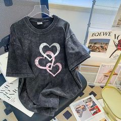 高品質 230 グラムヨーロッパとアメリカのヒップホップトレンディなブランド半袖 T シャツ女性の大きいサイズルーズオーバーサイズウォッシュブラック