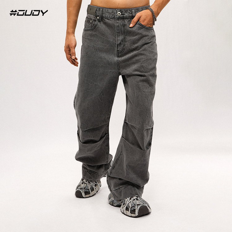 Men's Clothing Men's Retro Distressed Washed Straight Leg Jeans High End Streetwear Long Pants Casual Loose Fit Denim_mkmklike.com