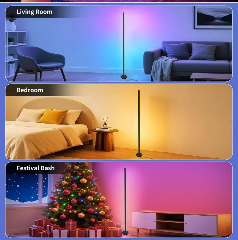Lámpara de Pie LED RGB de 3 Secciones Policarbonato con Ritmo de Música para Esquina de Habitación image 4