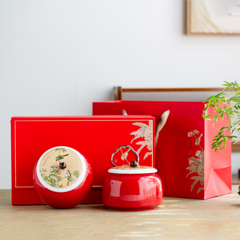Tea canister ceramic gift box empty can sealed black tea Pu-erh green tea gift for elders clients print logo