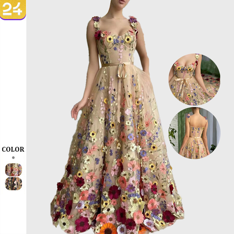 "Elegantes, figurbetontes Kleid mit Blumenstickerei für Damen – Sexy hüftbetontes A-Linien-Kleid mit 3D-Blumendesign, perfekt für Partys und Verabredungen am Abend"_voghion.com