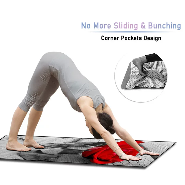 Quick-drying/sweat-absorbent/black/non-slip/yoga towel yoga mat towel printed sports towel net bag