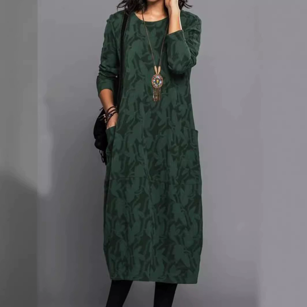 Трансграничный новый амазонка wish персонализированный принт с круглым вырезом платье с длинными рукавами для женщин