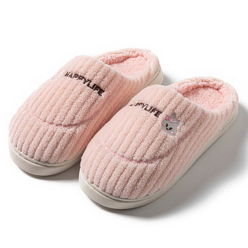 Zapatillas de algodón rojo para mujeres otoño y invierno en el hogar dormitorio calentamiento zapatos de lana suave cómodos zapatos de terciopelo al por mayor