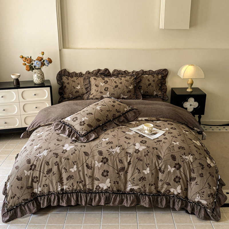 Jogo de cama vintage floral estilo boho com renda_voghion.com