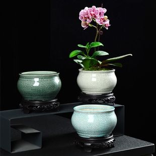 Round Ceramic Flowerpot Creative Chinese Style Retro Celadon Ge Kiln Landscaping Pot Asparagus Bonsai Green Plant Pot Pot