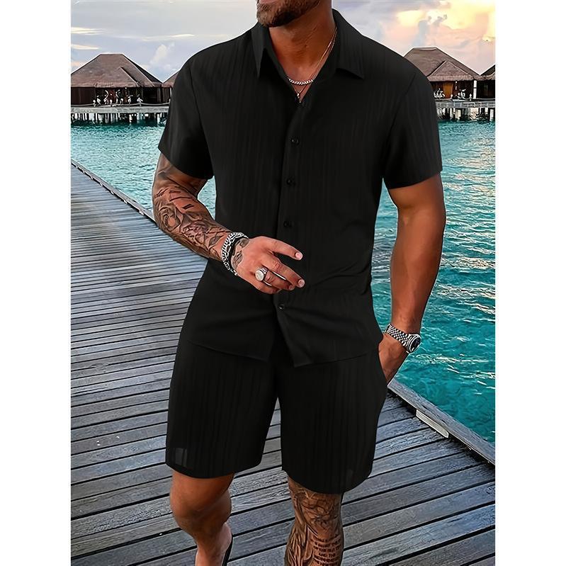 2026 Summer New Cross-Border Foreign Trade Hot-Selling European and American Casual Suits Men's Short-Sleeved Shirts and Beach Shorts Two-Piece Set 2026 Summer New Cross-Border Foreign Trade Hot-Selling European and American Casual Suits Men's Short-Sleeved Shirts and Beach Shorts Two-Piece Set