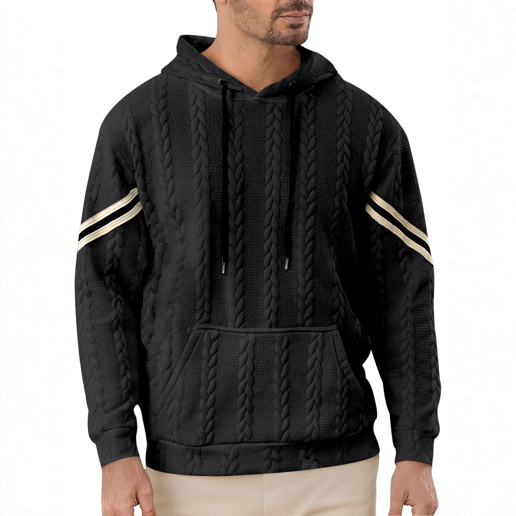Europa y América transfronterizos otoño nuevo lujo ligero versátil y cómodo hombre Jacquard color sólido alta sensación con sombrero simple suéter hombre