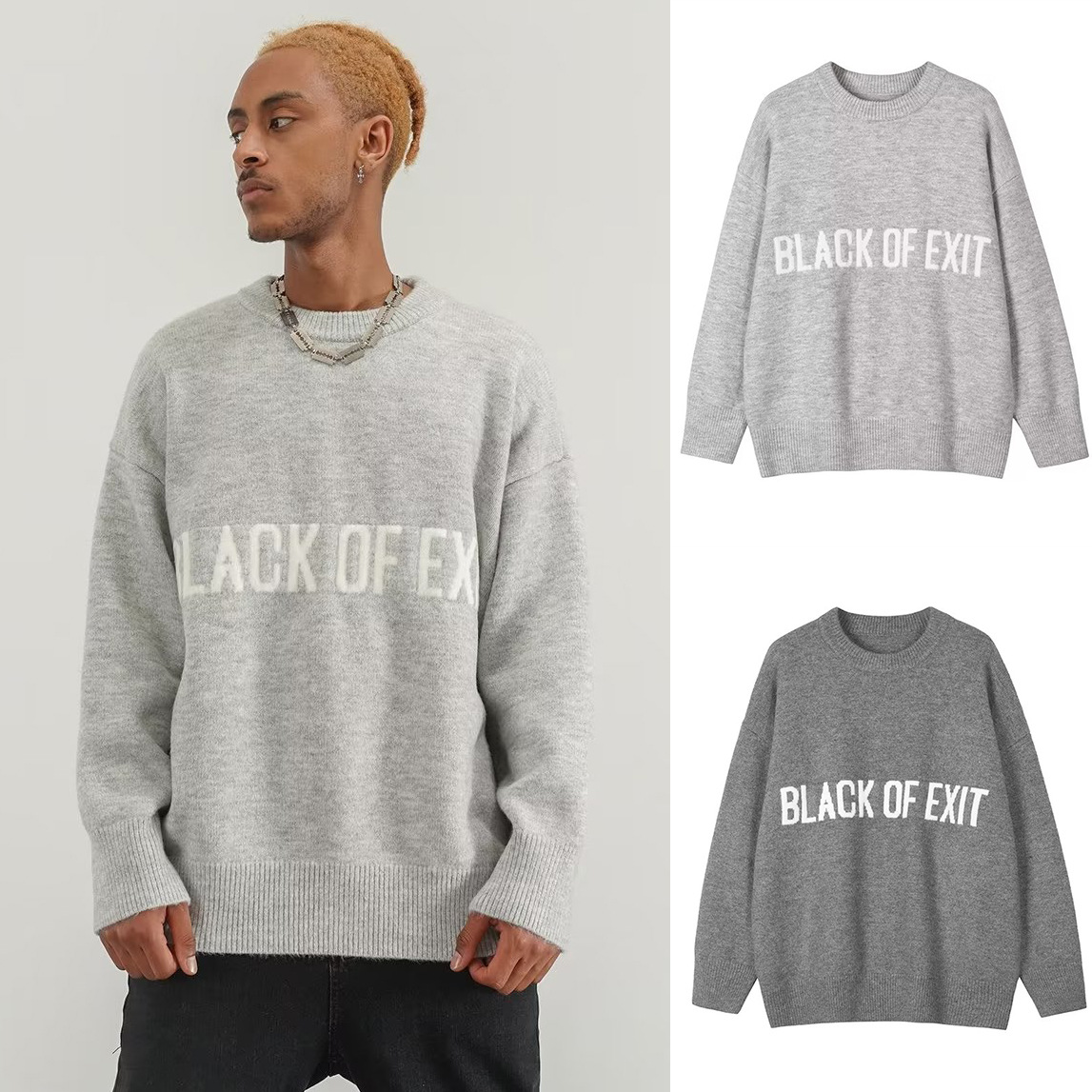 Suéter de Punto con Letras para Hombre de Poliéster Cuello Redondo para Otoño e Invierno