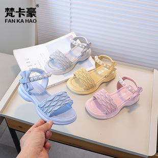 Van Cahao Niche Design French Pearl Platform Princess Sandals 2025 Summer New Girls Bow Sandals