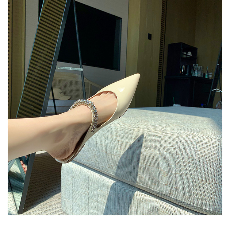 Sheepskin Version~ Rhinestone Strap Flat Heel Mule Half-Slippers for Women, Pointed Toe Sandals for Spring and Autumn, Fairy-Style Flat Shoes Sheepskin Version~ Rhinestone Strap Flat Heel Mule Half-Slippers for Women, Pointed Toe Sandals for Spring and Autumn, Fairy-Style Flat Shoes