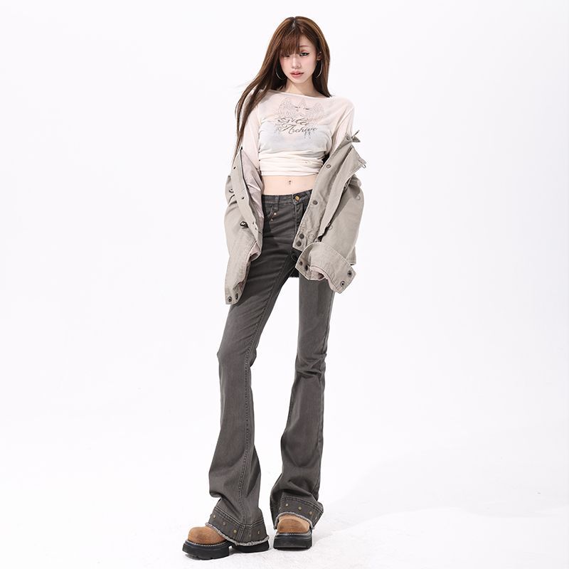 2025 New Autumn and Winter American Rivet Western Style Stretch Flared Jeans for Women Jeans Women