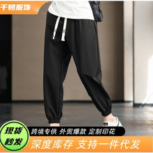【现货秒发】数据爆款夏季薄款冰丝休闲裤男士九分束脚裤一件代发