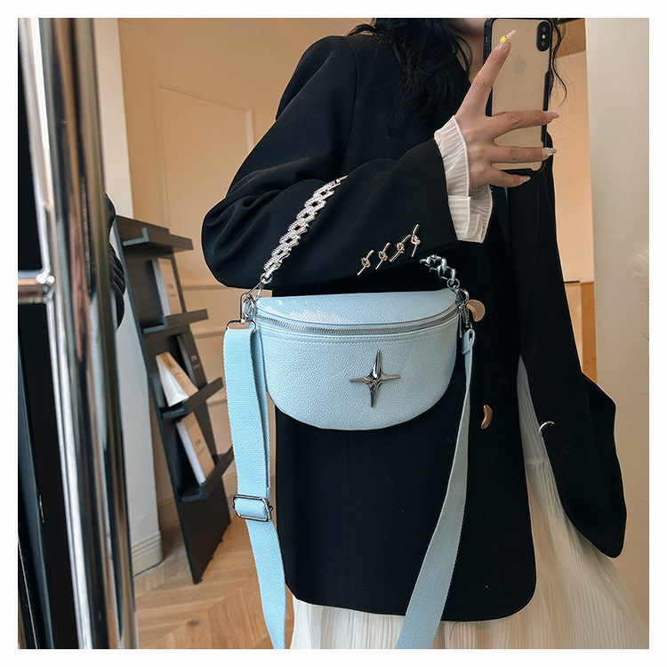 Polyester Lining Material Women's Small PU Star Streetwear Dumpling Shape Buckle Fanny Pack