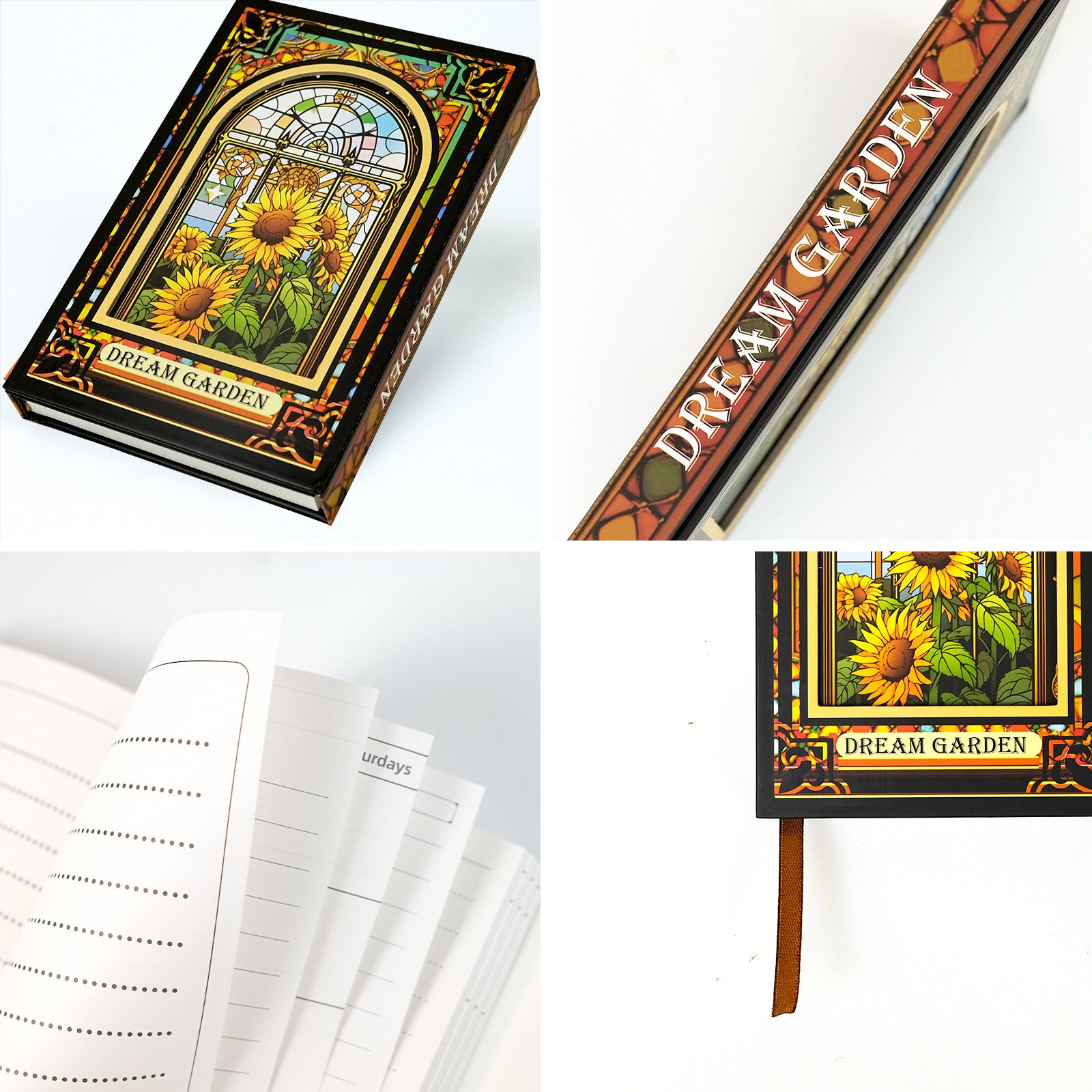 Vintage Sunflower Window Pattern Notebook For Students Diary_voghion.com