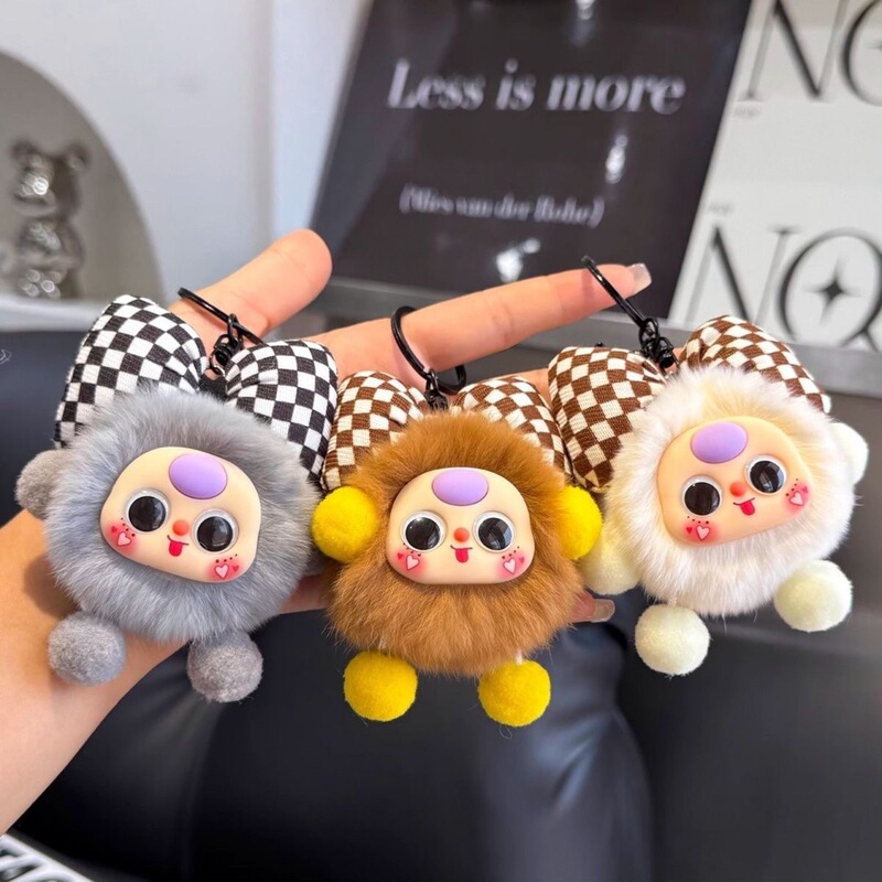 Imitation Rex Rabbit Fur Bowknot Coal Ball Car Keychain Pendant Exquisite Cartoon Doll Backpack Decoration