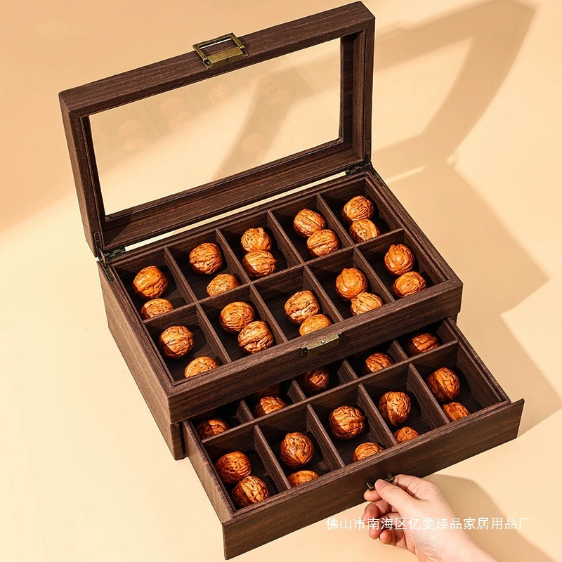 Ретро деревянная кожаная коробка для хранения из орехового дерева, большая вместимость, пылезащитная коробка для коллекции из орехового дерева, коробка для демонстрации браслетов и бусин Будды