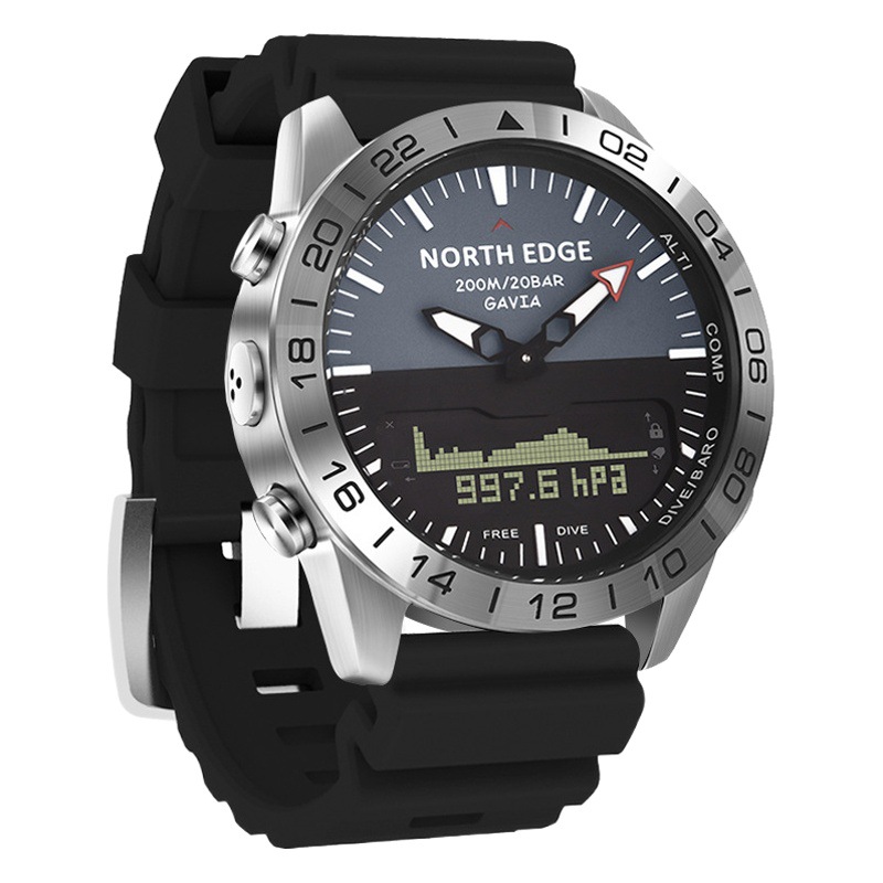 Hombres de negocios Ocio deportes al aire libre impermeable reloj de acero de alta presión reloj de buceo doble pantalla de acero inoxidable reloj de pulsera