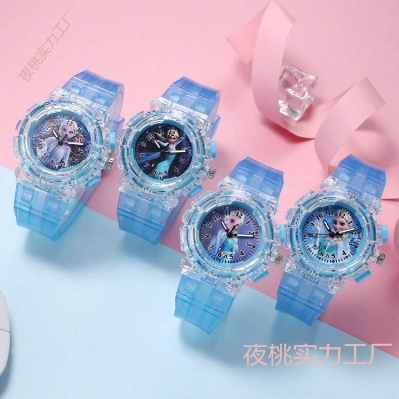 Оптовая продажа года дети силиконовые кварцевые часы Aisa принцесса девушка пластиковый электронный мультфильм милый светящий метр