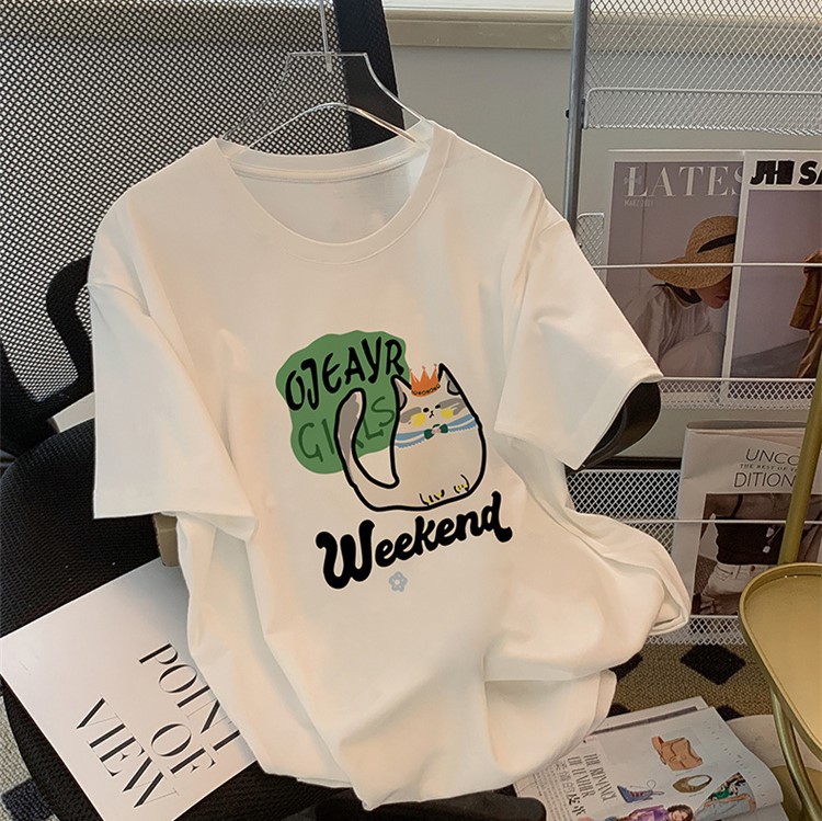 春夏女装卡通印花t恤纯棉短袖t恤女韩版设计感新款内搭休闲上衣