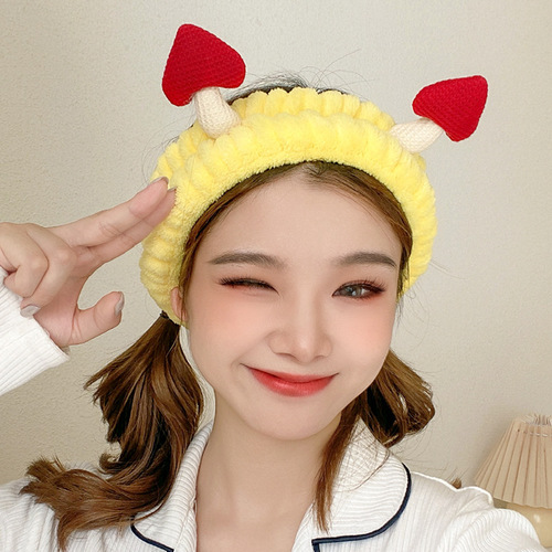 Korean-style high-end cute 3D mushroom hair tie wholesale hairband for girls, sweet beauty makeup washable hair tie
