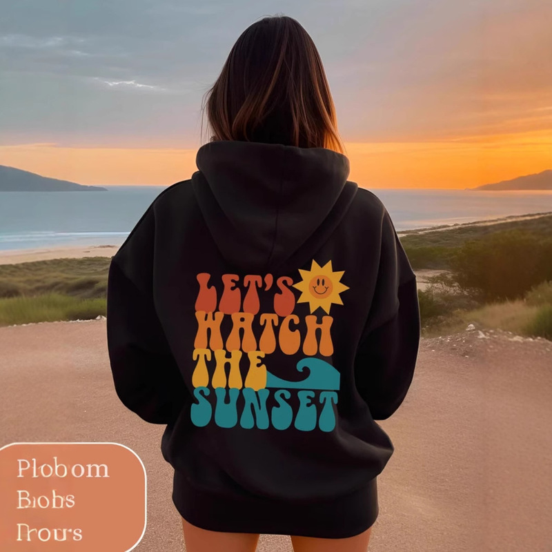 Cross Border Let's See Sunset Sweatshirt Fashionable Oversized Aesthetic Surf Pocket Sweatshirt Beach Hooded in stock Cross Border Let's See Sunset Sweatshirt Fashionable Oversized Aesthetic Surf Pocket Sweatshirt Beach Hooded in stock