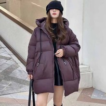 两绳扣中长款2025冬季白鸭绒羽绒服女宽松加厚保暖时尚韩版外套