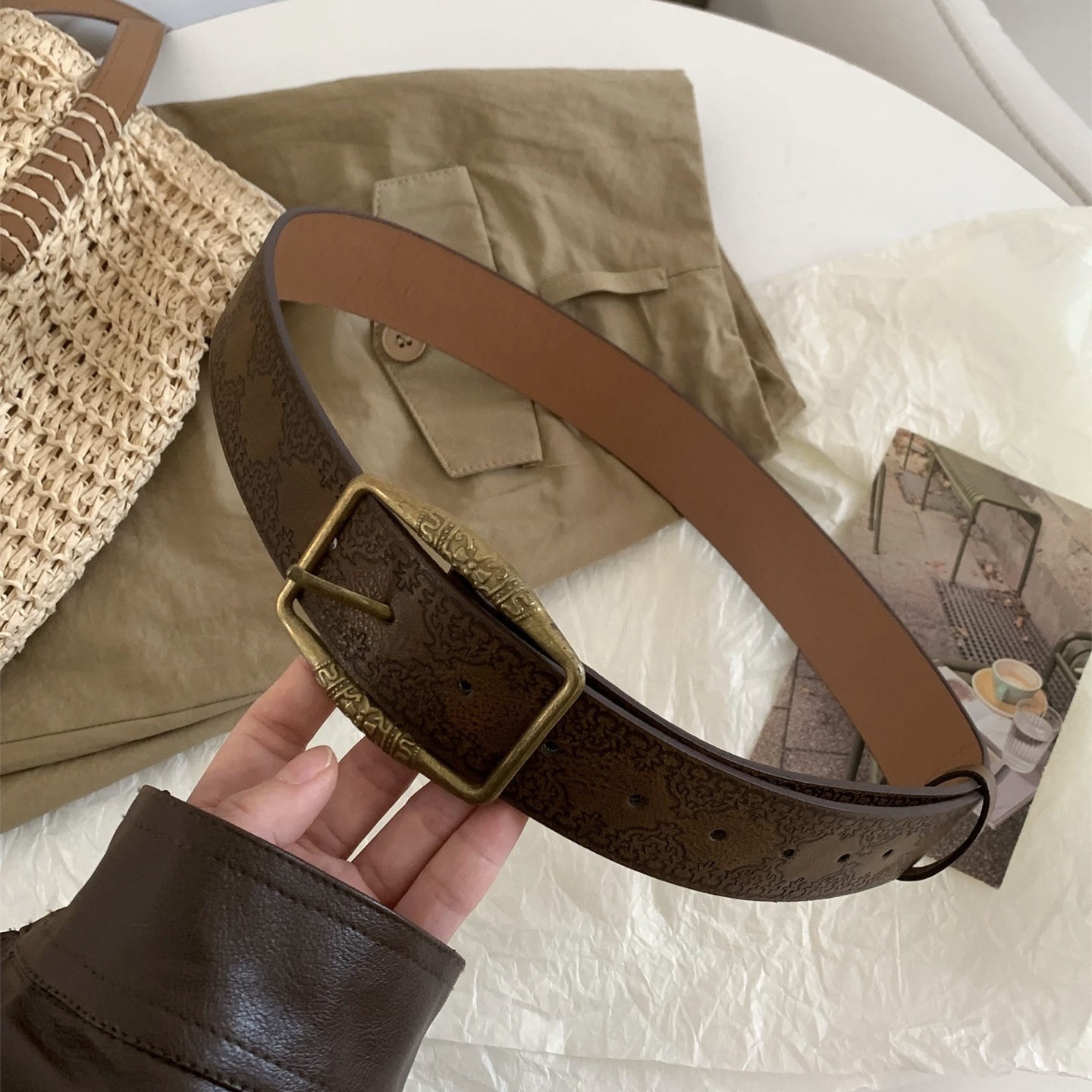 American-style leather belt for men and women Y2K 2025 new fashion young people hot girl skirt pairing high-end trendy vintage brown
