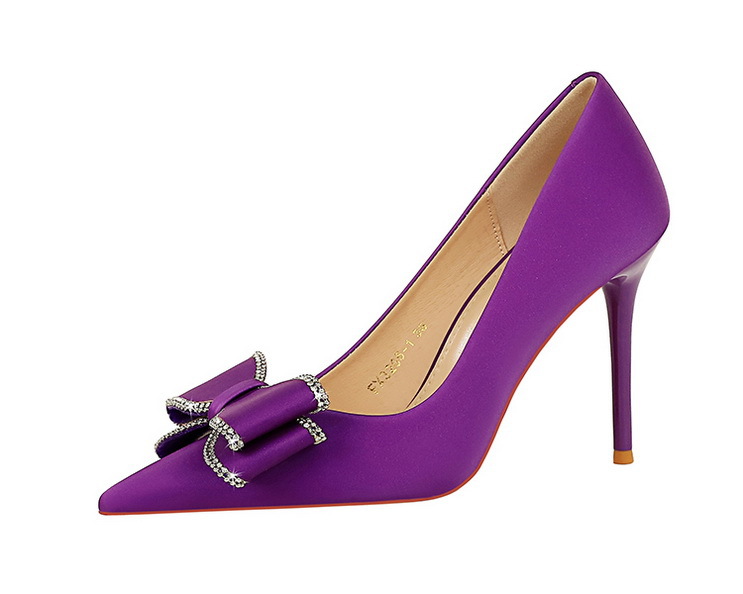 High Heels Stiletto High Heels Damenschuhe flacher Schnitt Pointe Strass Bogen Einzelschuh Damen_voghion.com