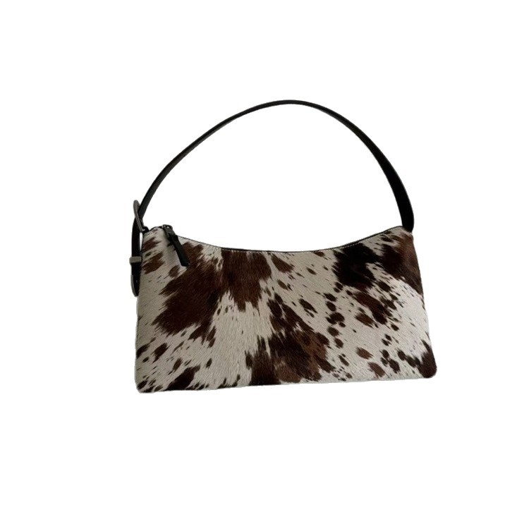 Autumn/Winter New Genuine Leather Leopard Print Pony Hair Hobo Bag French Baguette Shoulder Bag Handbag Crossbody Bag For Women - Thumbnail 5