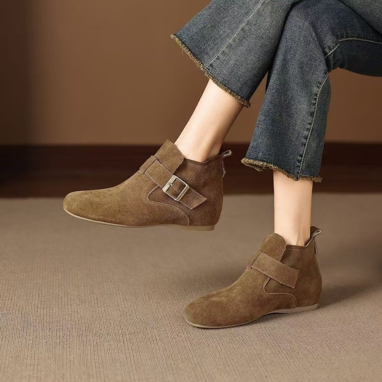 Birkenstock women's short boots, 2026 new autumn/winter Korean-style Martin boots, women's flat-soled, fleece-lined, versatile cotton boots for autumn
