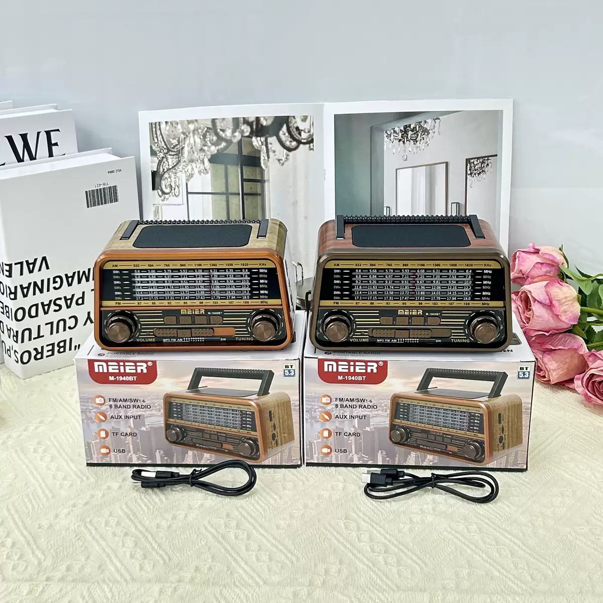 Nuevo retro multifunción tarjeta de audio Bluetooth portátil multibanda radio de madera retro M - 1939 BT