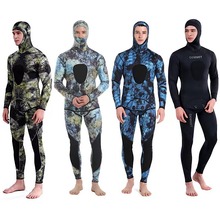 新款3MM 獵魚迷彩氯丁橡膠分體潛水服 男士防寒保暖自由沖浪衣