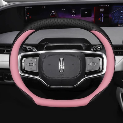 Lincoln Navigator Steering Wheel Cover: Steering wheel cover - lincoln-double-d-type-black-pink-ultra-thin-model-default