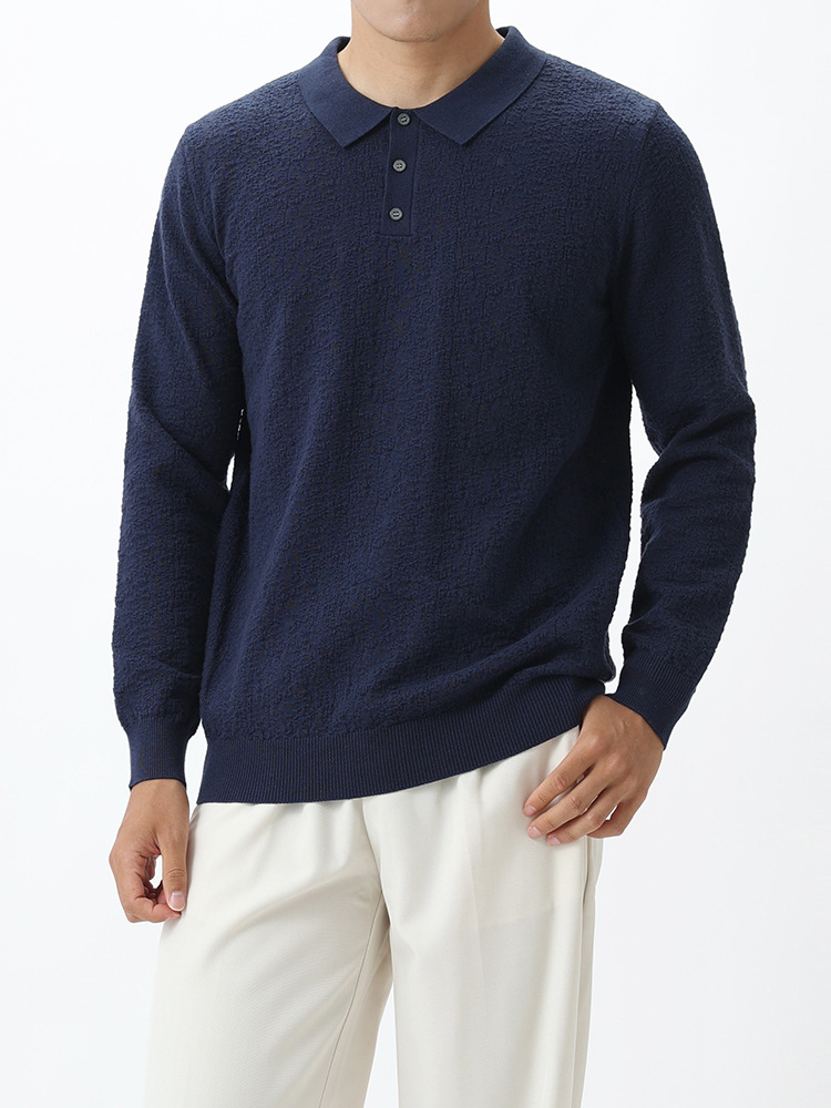 El estilo de lujo ligero de alto nivel esmerizado con solapa polo camiseta de punto de negocios ocio suéter de manga larga camiseta de polo de hombre