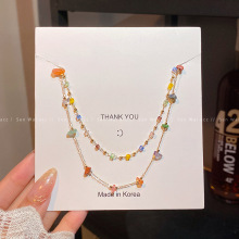 多巴胺彩色双层叠戴项链女轻奢小众精致锁骨链气质百搭配饰品批发