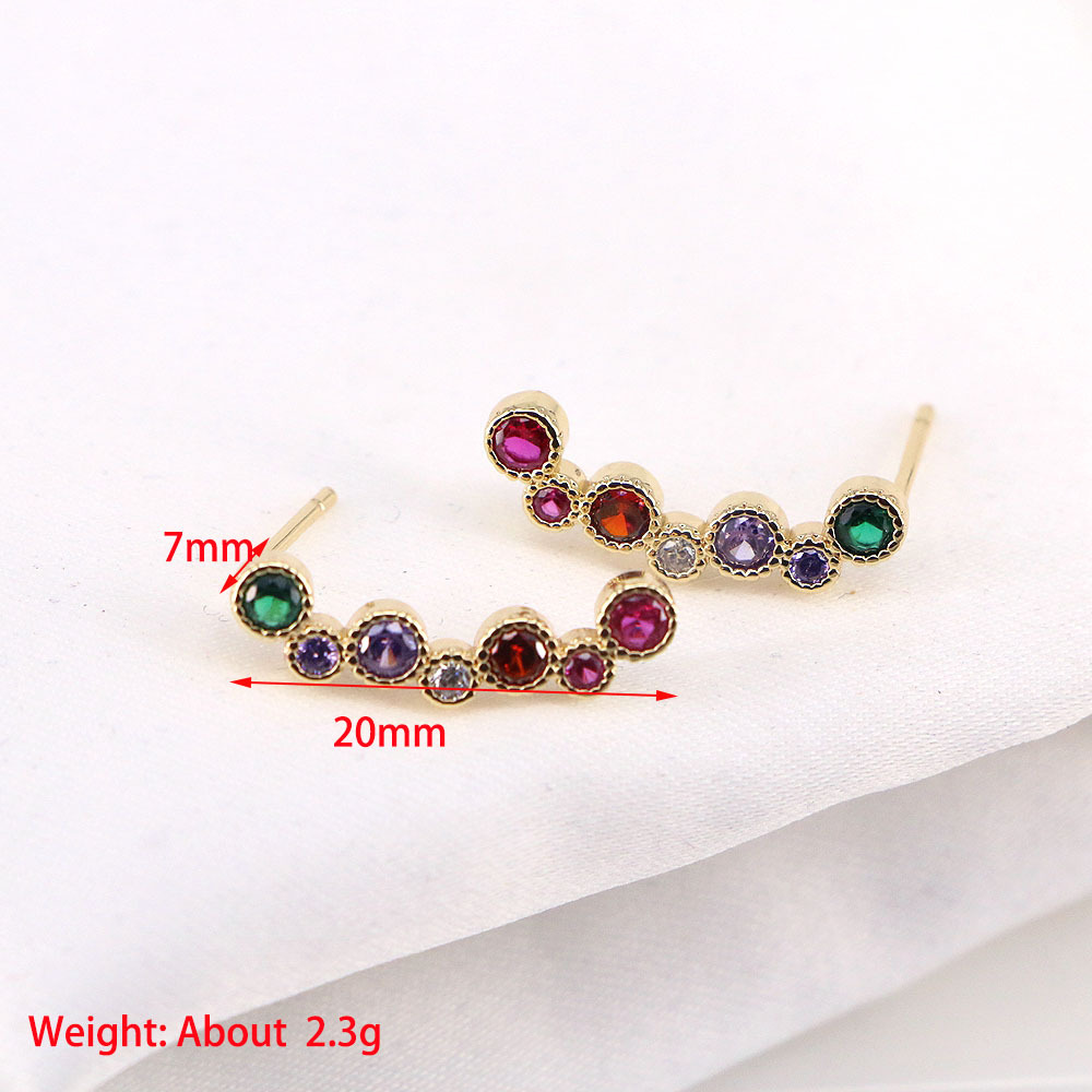 European And American One-shaped Micro-inlaid Color Zircon Copper Earrings display picture 2