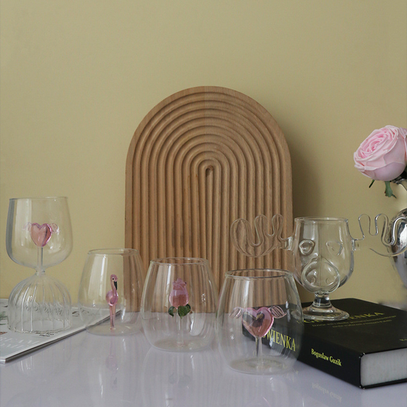 Taza de diseño de vidrio en forma de huevo creativo Taza de agua especial Taza de leche de punto ondulado Taza de jugo Simple