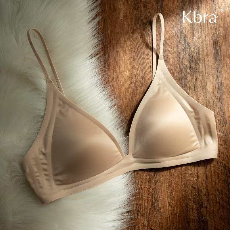 非磁性 Kbra ミルクサテンフレンチディープ V ネック下着女性のスパゲッティストラップシームレス三角カップ小胸ノンワイヤーブラジャー|undefined