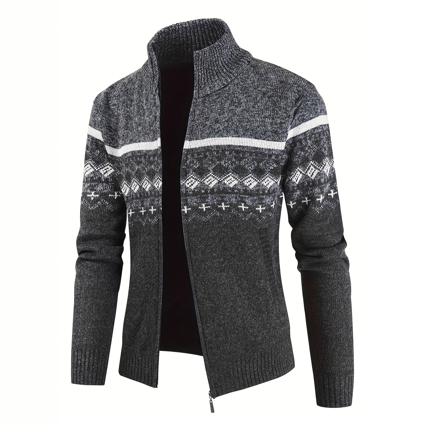 Nuevo transfronterizo Amazon otoño y invierno nuevo suéter de hombre de cuello de pie color de punto cardigan suéter casual de hombre