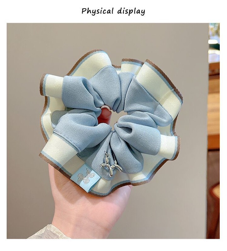 新款小狗吊坠蓝色系拼接大肠发圈女扎头发绳丸子头马尾头绳发饰品|undefined