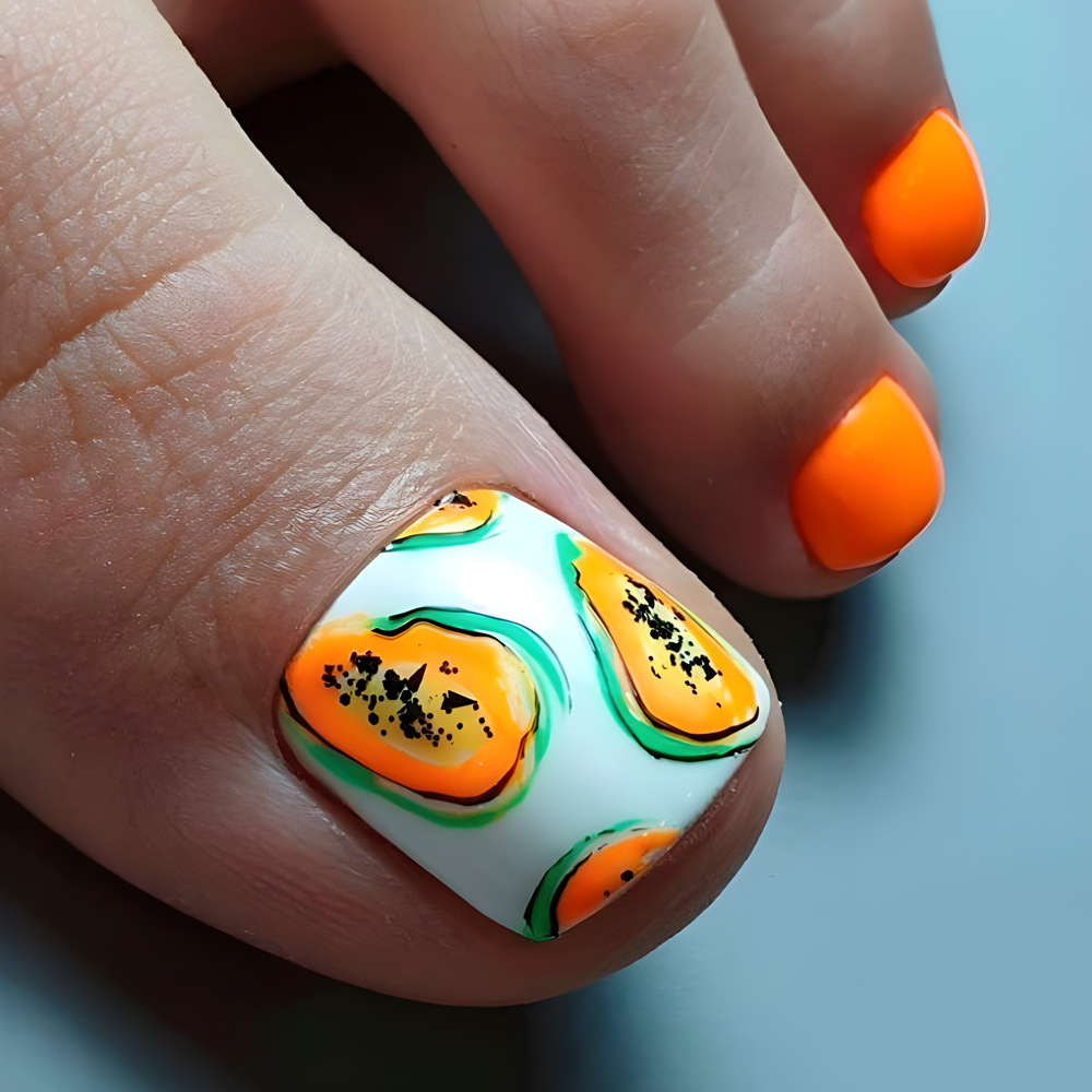 Nuevas piezas de uñas postizas para los pies, uñas de color naranja papaya simples y brillantes, piezas de uñas postizas de estilo europeo y americano, muy vendidas en el extranjero.